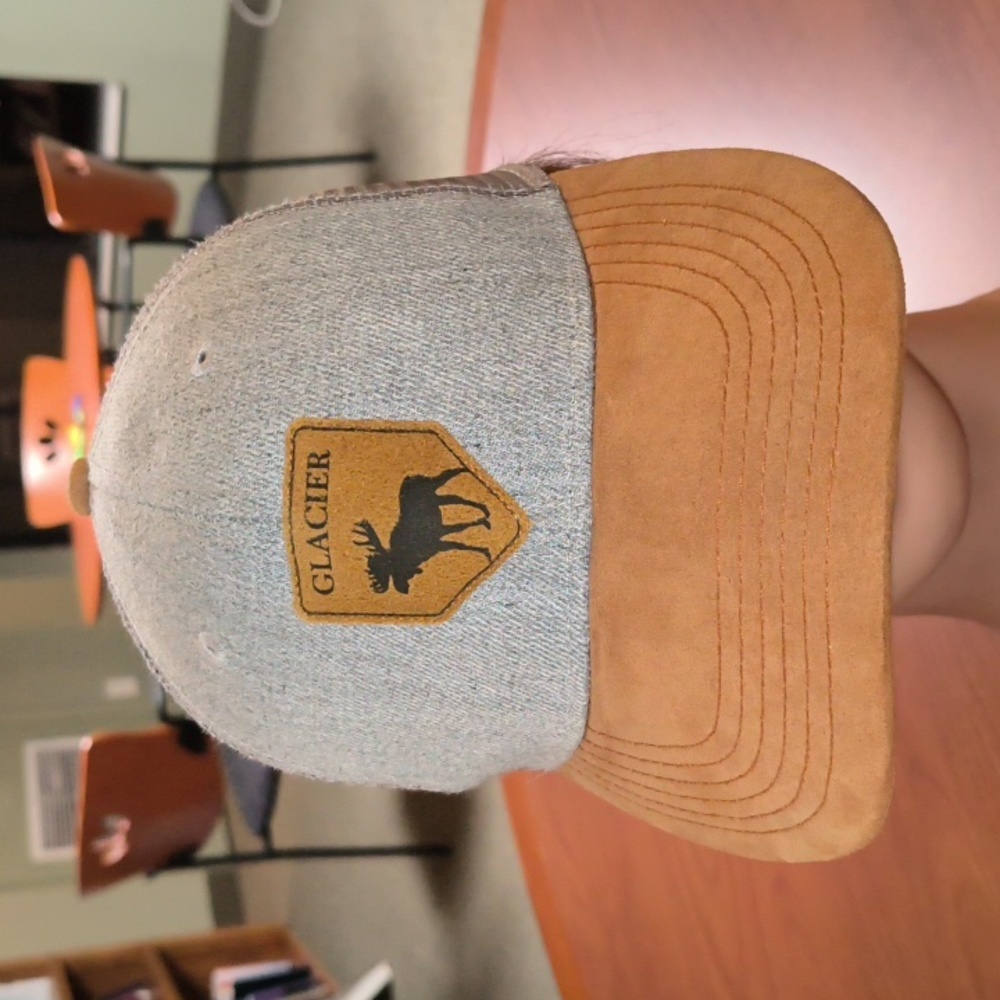 Glacier Stitched Leather Patch Trucker Mesh Snapback Cap Hat